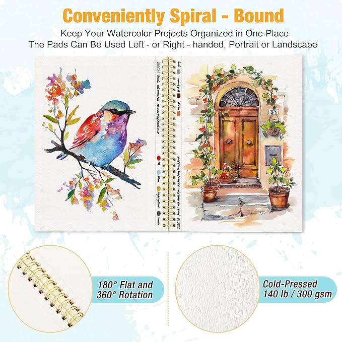 Creazic 2 Pack Small Watercolor Sketchbook, 3.5" x 5.5" Watercolor Notebook