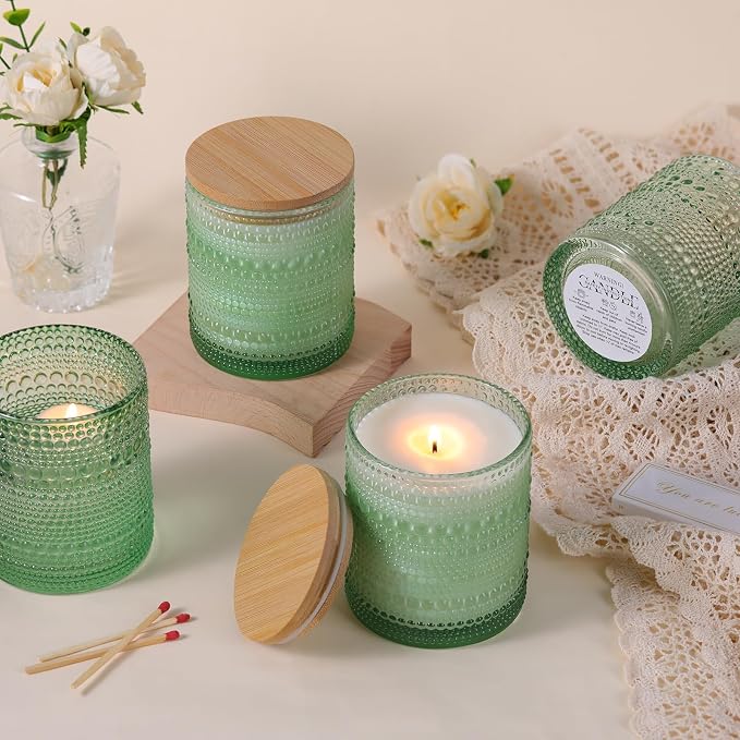 DARJEN 8 Pcs 14oz Glass Candle Jars with Lids, Candle Tins-Green | 14oz Capacity, Thick Heat-Resistant Glass, Safe for Hot Wax Pouring, Ideal for DIY & Gifts