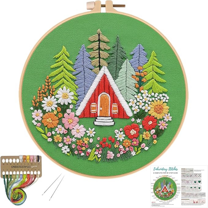 Louise Maelys Garden House Embroidery Kit for Beginners Forest DIY | Bring Nature Home with Cross Stitch Kits. Complete Needlepoint Kit for Adults to Enjoy Relaxing Crafts, Gifts and Decor