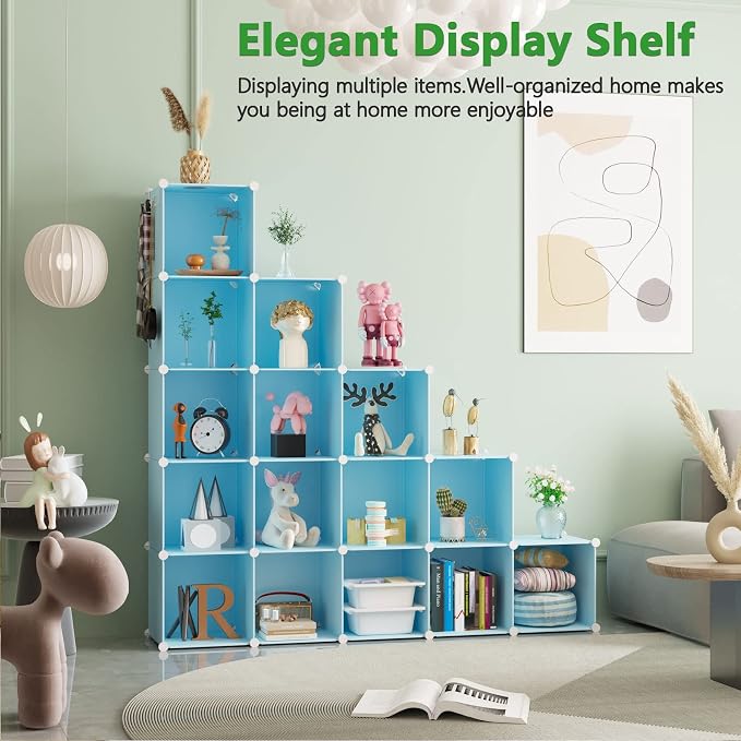 C&AHOME 16 Cube Storage Organizer Cube Shelves Units Storage Cubes, Blue