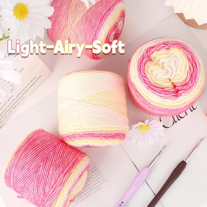 Katech Ombre Yarn for Crocheting & Knitting-Fairyland Gradient Cake Yarn | 4x100g 60% Cotton 30% Acrylic 11% Wool-Multicolor Soft Cotton Crochet Yarn for Scarves, Shawls, Blankets and Garments(Q)