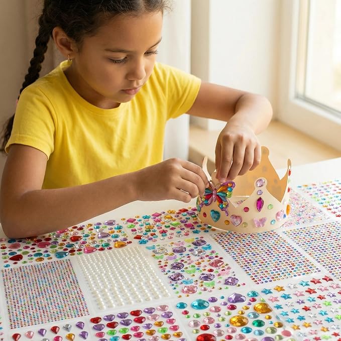 3521 Pieces Self Adhesive Jewels for Crafts, Gems Stickers for Kids, Flat Back Plastic Fake Jewels for Scrapbook Supplies and face gems