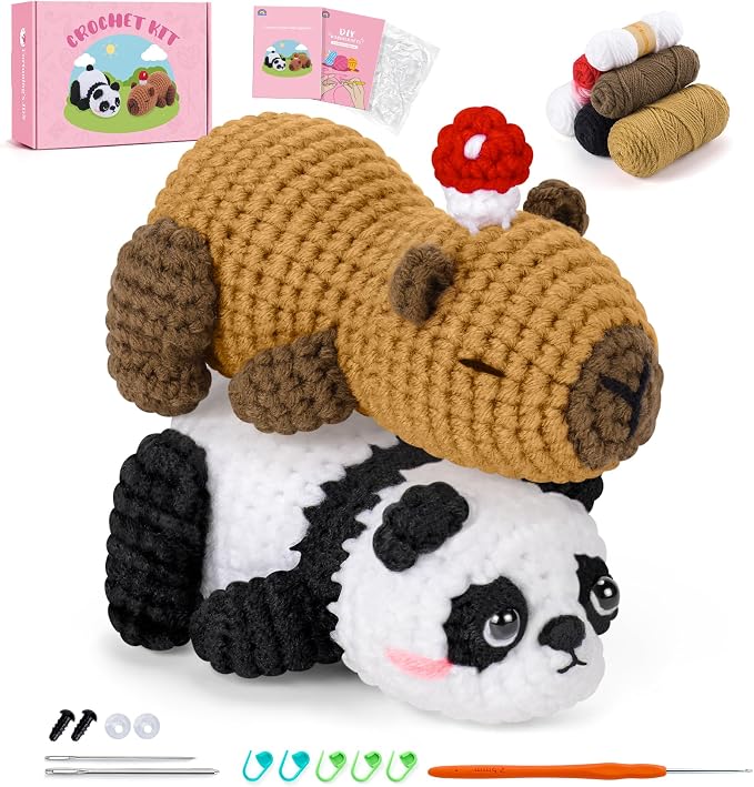 Crochet Kit for Beginners, Panda & Capybara Crochet Animal Kits