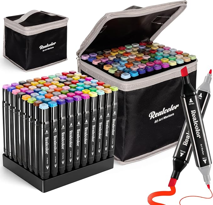 80 Alcohol Markers Dual Tip Art Markers for Coloring & Sketching | Fine bullet & chisel tips for drawing, illustration, card making & crafting. Ideal for artists, designers, and crafters.