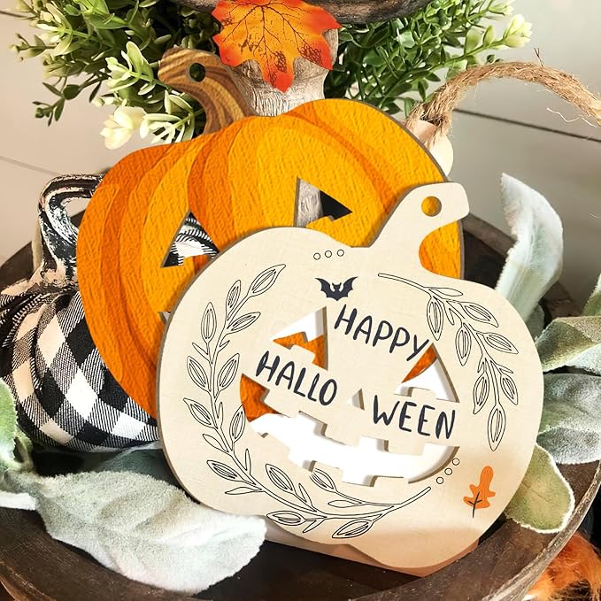 Large Size 7inch Wooden Halloween Thanksgiving Ornaments to Paint,Pumpkin Cutouts Unfinished DIY Blank Unfinished Pumpkin Wood Discs Ornament for Crafts Hanging Autumn Decorations 10PCS