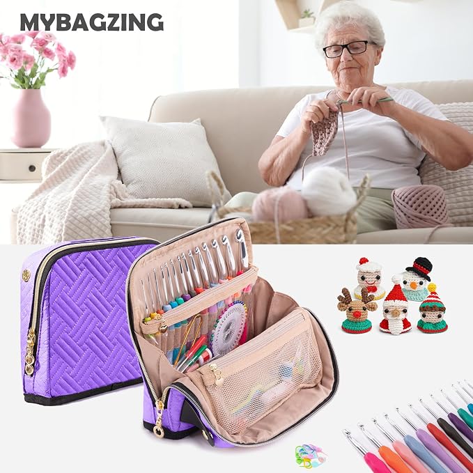 MYBAGZING Empty Crochet Hook Case - Crochet Hook Organizer Case Stand Up (Upgraded) -Corchet Organizer - Crochet Hook Holder for Knitting & Crochet Supplies, Crochet Needles, Crochet Accessories