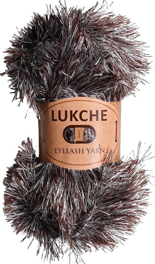 Eyelash Fun Fur Yarn Premium 100% Polyester 164 Yds (150 Mt), 3.53 Oz (100 Gr) Colorful Crochet Yarn Dıy Hand Knitting. (Brown White, 1 Skein)