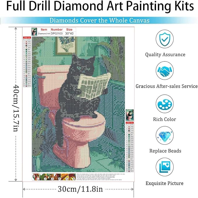 Diamond Art Kits for Adults,fun Black Cat Diamond Painting Kits 12 x 16in