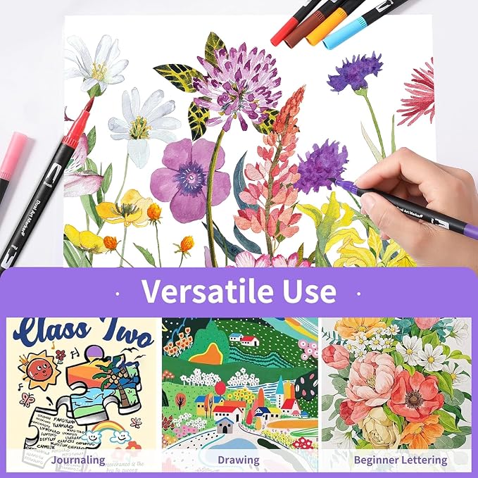 100 Colors Dual Tip Watercolor Markers Pens for School Supplies-Brush&Fine | Coloring Markers No Bleeding for Adult Coloring Books Calligraphy Card Making Sketching Journaling Note Taking Planner Travel