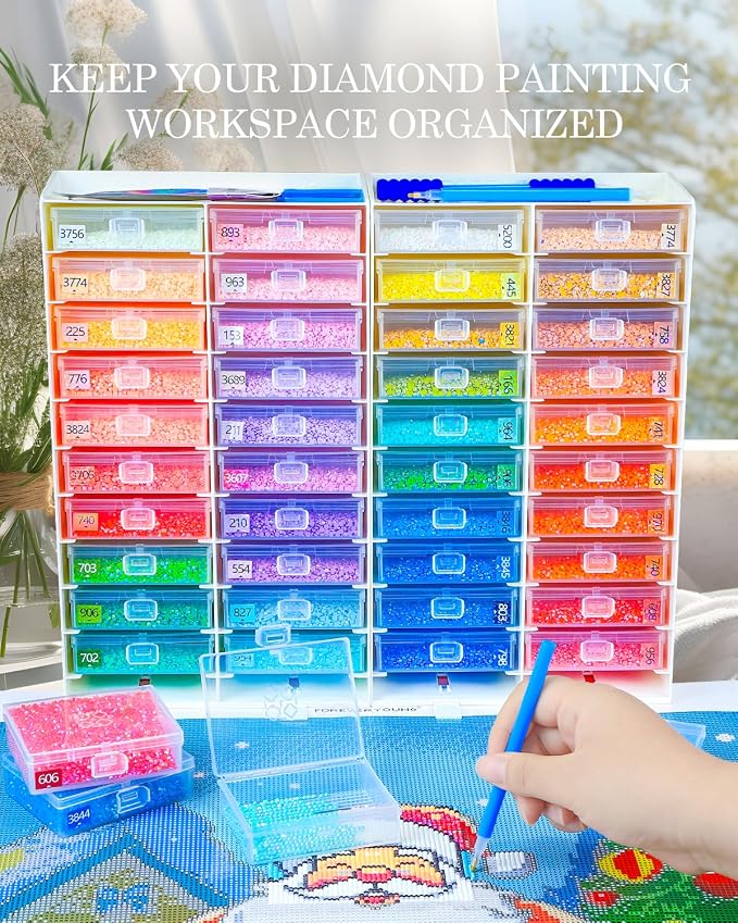 Foreveryoung 3-in-1 Diamond Art Tray Set, Container, Trays & Rack, 60 PCS