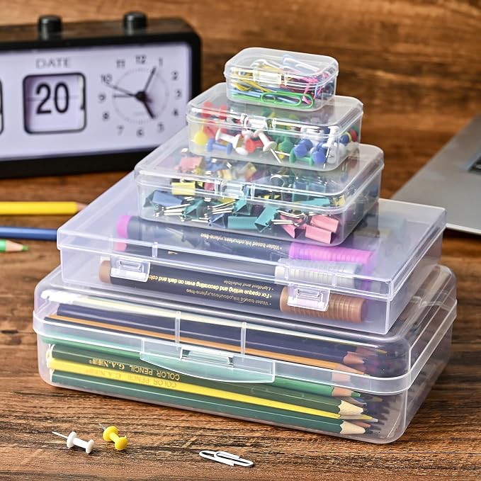 Clear Small Plastic Storage Containers with Lids, 28 Pack | Rectangular Mixed Sizes Mini Bins, Art Craft Supply Storage Boxes, Drawer Organizer with Lid, For Small Items Organizing
