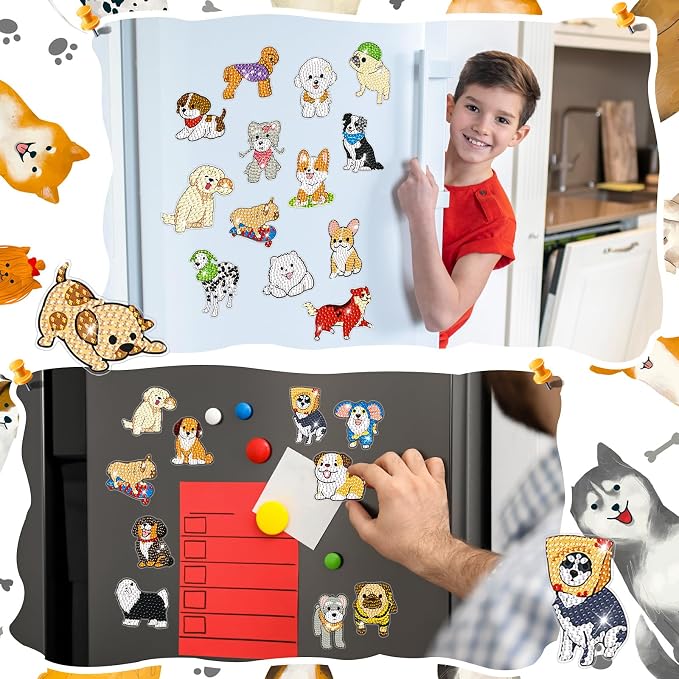 Remuuly 30 Pcs Animal Diamond Painting Magnets Dog Diamond Art Magnets Kits for Adults Cute Animal 5D Rhinestones Refrigerator Magnetic Stickers Dog Fridge Sticker for Fridge DIY Crafts Gifts