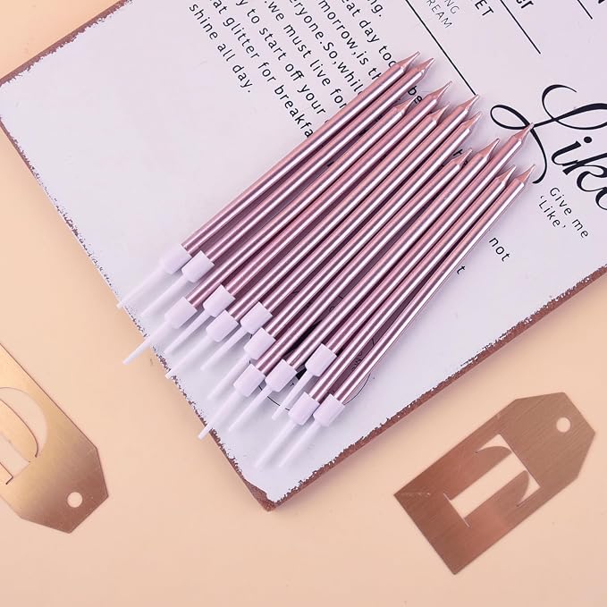 PHD CAKE Rose Gold Long Thin Metallic Birthday Candles, Cake Candles, Birthday Parties, Wedding Decorations, Party Candles