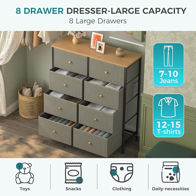 OLIXIS 8 Drawer Storage Dresser for Bedroom, Closet Organizers Units