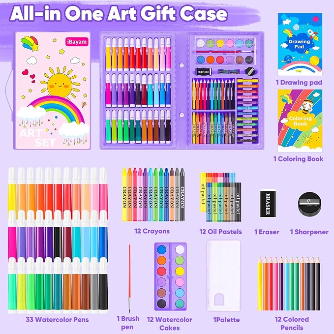 iBayam 149-Pack Drawing Kit Cute School Preppy Stuff Art Supplies, Ages 4+ | Coloring Painting Art Set Gifts Box for Kids & Teens, with Drawing Pad, Coloring Book, Travel Activity Set Ages 4-14 Year Old