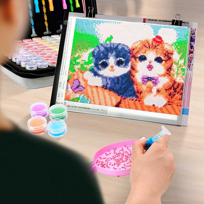 LitEnergy 9”x12” LED Light Pad Kits, USB Powered Light Board, Adjustable Brightness Light Box with 108 Slots Jars and Accessories for Diamond Art Painting (Black)
