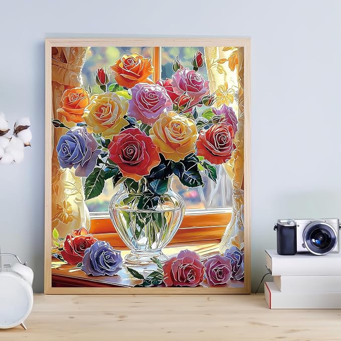 Paint by Numbers Kit for Adults, Colorful Rose Paint by Numbers Kits | Beautiful Flowers Adult Paint by Number Kits on Canvas Easy Paint by Numbers kits for Home Wall Decoration 16 X 20 inch