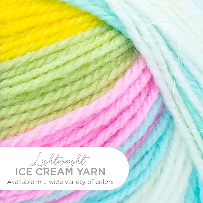 Lion Brand Yarn, Ice Cream Baby Yarn for Knitting, Crochet, and Crafts, Bunny Tracks, 1 Pack, DK Weight Colorful Acrylic Fiber for Baby Blankets, Hats, and Sweaters