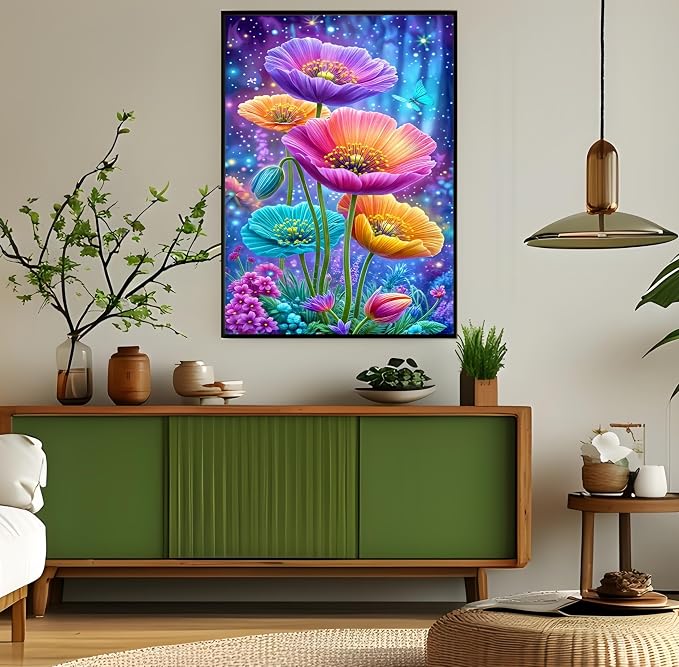 Diamond Art Kits for Adult,Dreamy Flower Diamond Painting Kit,11.8X15.8inch | 5D DIY Colorful Flower Paint by Diamonds,Relaxing Full Round Drill Dot Gem Art Painting Crafts for Home Wall Decor Beginners