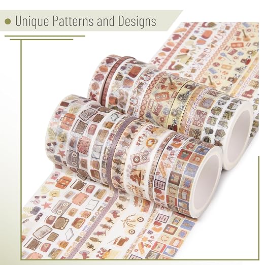 Mr. Pen- Washi Tape Set, 21 Rolls, Assorted Sizes, 5 Yards/Roll | Washi Tape for Scrapbook, Arts, Crafts, Journals and Planners, Nostalgic Theme