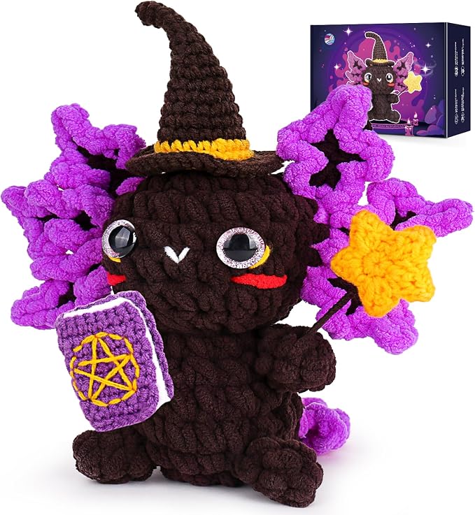 Crochetta Crochet Kit for Beginners, Crochet Starter Kit w Step-by-Step Video Tutorials, Beginner Crochet Kit for Adults Kids Women Men Complete Kit Included (Axolotl Wizard)