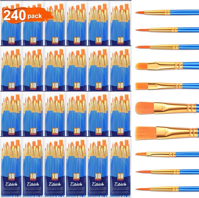 ESRICH 240PCS Paint Brushes, Paint Brush for Acrylic Painting | Artist Paintbrushes for Oil Watercolor, Body Face Rock Canvas, Small Paint Brushes for Kids