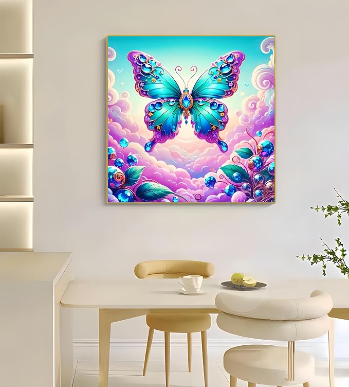 Diamond Art Kits for Adults,Butterfly Diamond Painting Kit,13.8X13.8 Inch | Full Round Drill Diamond Painting for Beginners, 5D DIY Paint by Diamond Dot Gem Art Craft,for Home Wall Decor