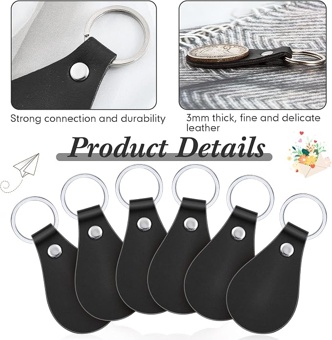 Taiyin 30 Pcs Leather Key Fob Kit PU Leather Keychain Blanks, Black