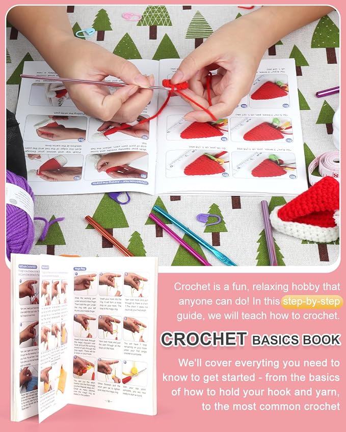Aeelike Crochet Kit for Beginners Adults Kids, Complete Crochet Set, Winred | Crochet Kit for Beginners Young and Old, All-inclusive Kit with Crochet Hooks 655 Yards Yarn Instruction Knit Bag, Ideal Gift