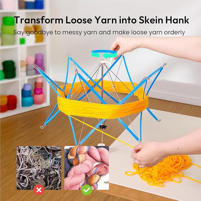 Yarn Swift, Stable Umbrella Holder for Skeins, Flexible Lightweight Design | Easy to Use, Foldable Metal Design, Height & Diameter Adjustable to Suit Space, Ideal Helper for Yarn Knitting Enthusiasts