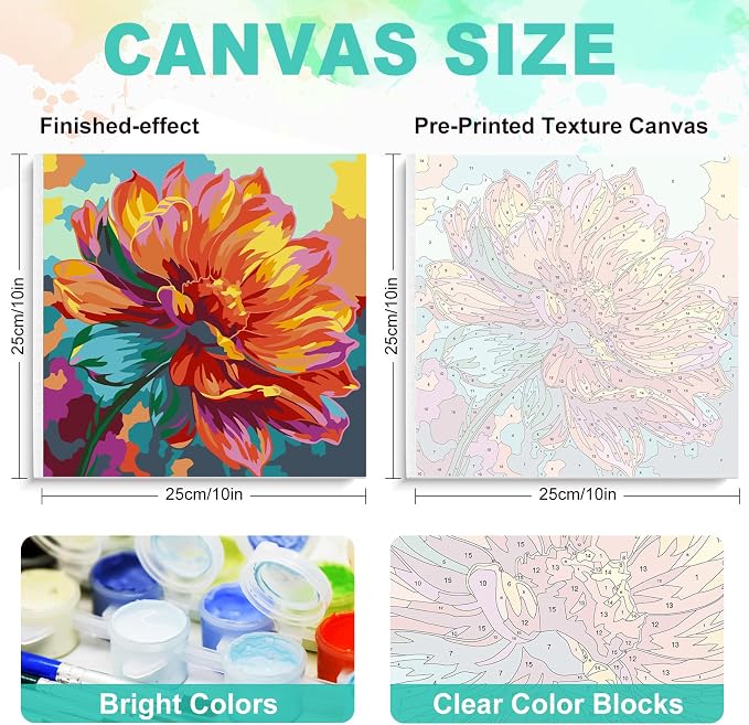 Framed Paint by Numbers Kit for Adults, Colorful Flower, 10 x 10 Inch | DIY Adult Paint by Number Kit for Beginners, Floral Wall Decor, Stress Relief Craft Gift, Creative Hobby