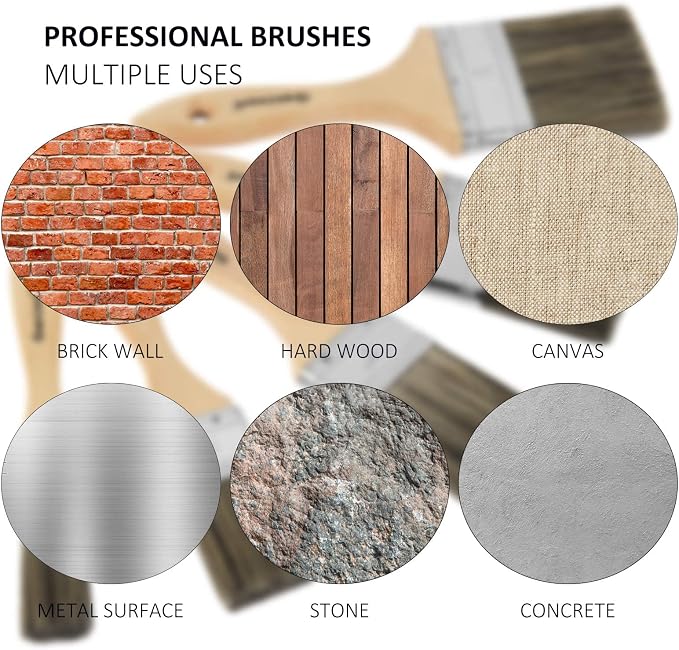Double Thick Chip Paint Brush Set,Wood Stain Brushes for Painting Walls and Fence Staining, Wooden Handle Masonry Paintbrush for Varnish, Paste and Gesso (5 Pack Assorted Sizes)