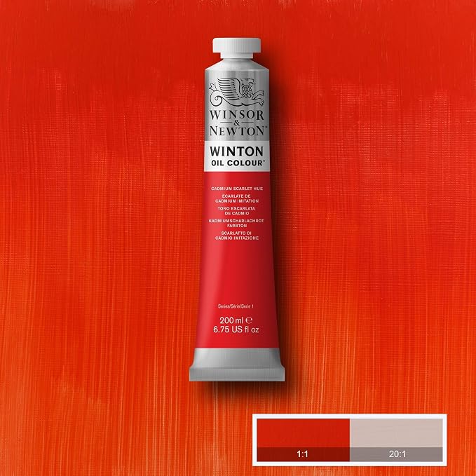 Winsor & Newton Winton Oil Color, 200ml Tube, Cadmium Scarlet Hue | Artist pigments, Durable, Lightfast, Permanent, Uniform Consistency, Great Pigment Load