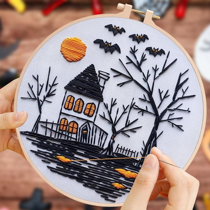 YOUDRN Halloween Embroidery Kit, 4 Set Halloween Cross Stitch Kit