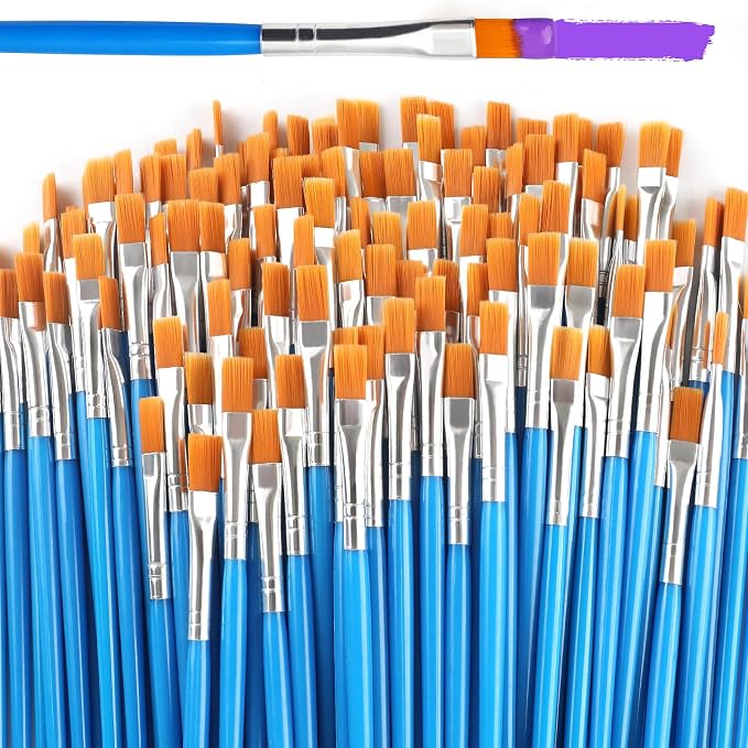 Halobios Paint Brushes Set for Acrylic Painting, 100 Pcs Flat Art Painting Brushes Acrylic Paint Brush, Nylon Paint Brush for Kids Adults Oil Watercolor Rock Painting Body Face Nail Art