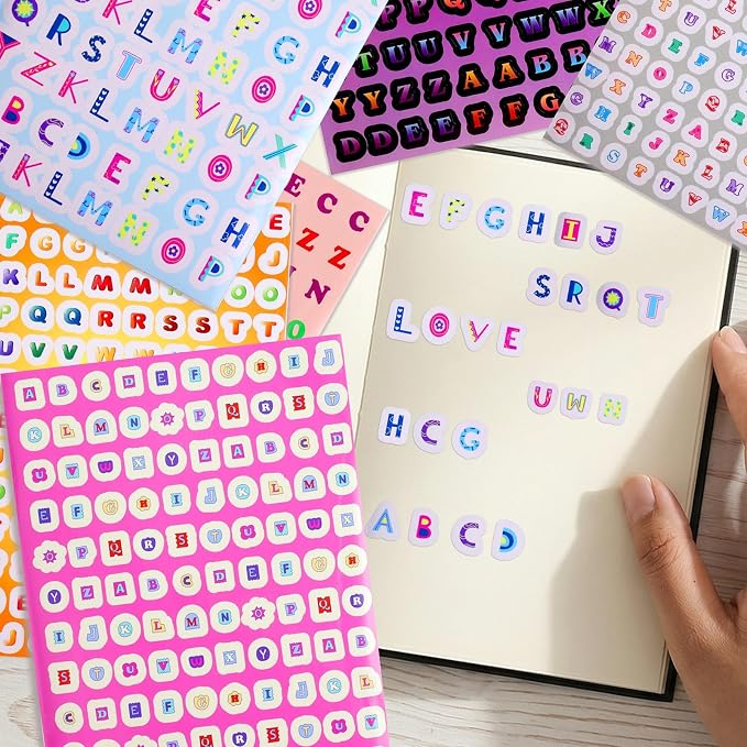 Tmtains 2000+ Pcs Letter Stickers for Scrapbooking 20 Sheets Letter Sticker Book Colorful Mixed-Size Scrapbook Stickers Cute Alphabet Sticker for Junk Journal Supplies DIY Crafts Learning Album Decor