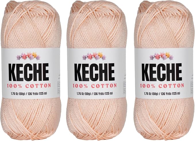 Cotton Yarn - 100% Cotton Yarn for Crocheting and Knitting, Mercerized Cotton Amigurumi Yarn Fine-Sport 2 1.76 oz (50g) / 136 Yrds (125 m) 3 Skeins- Skin Color