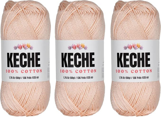 Cotton Yarn - 100% Cotton Yarn for Crocheting and Knitting, Mercerized Cotton Amigurumi Yarn Fine-Sport 2 1.76 oz (50g) / 136 Yrds (125 m) 3 Skeins- Skin Color