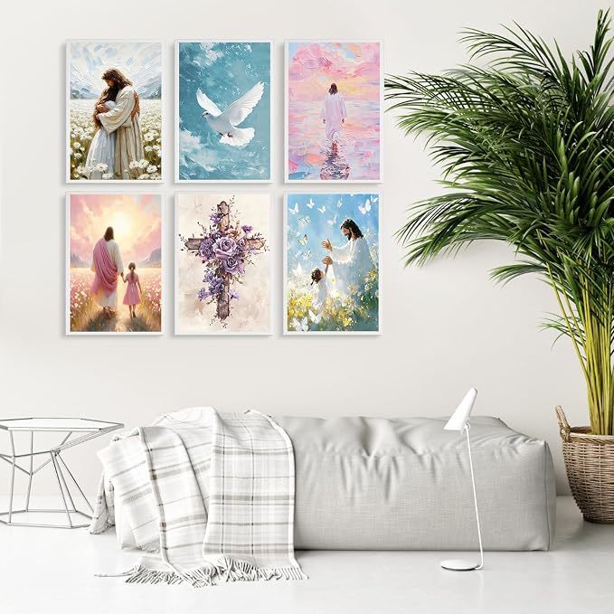 6 Pack Paint by Numbers Kit for Adults Jesus, Without Frame 10x14 Inch | Christian Adult Paint by Number Kits on Canvas, DIY Acrylic Painting by Numbers, Stress Relief Gift, For Home Wall Decor