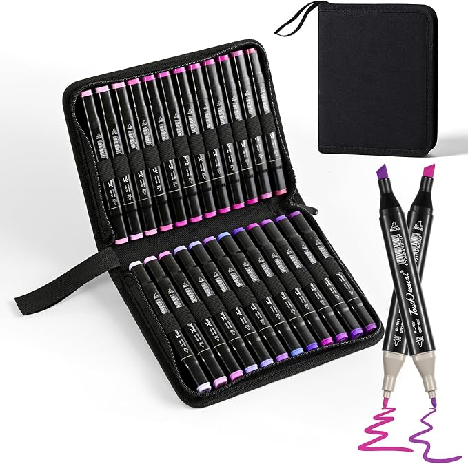 Purple Colors Alcohol Markers Set,24 Color Dual Tips Art Markers,Markers Pens for Artist Adults Coloring Illustration Painting DIY Crafts Making Art Supplies