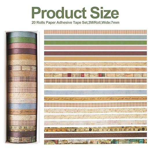 20 Rolls Scrapbook Tape 7 mm Cute Decorative Tape Set Floral Tape Pack Aesthetic Vintage Colored Tape Rolls Stickers for Crafts DIY Scrapbook Bible Study Journaling Planner Supplies