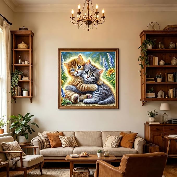 CHWGLFGG 5D Cute Cats Diamond Art Kits for Adults Beginners 13.7X 13.7 Inch | Animals Diamond Painting Kits DIY Full Round Drill Paint by Diamonds Dot Gem Art for Adults, Home Wall Decor