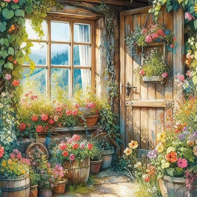 Accompany Wind Diamond Painting Kits for Adults, Windows Flower Diamond Art Kits for Beginners,5D Round Full Drill Diamonds Gem Art Crafts for Home Wall Decor Gifts 14x14 Inch