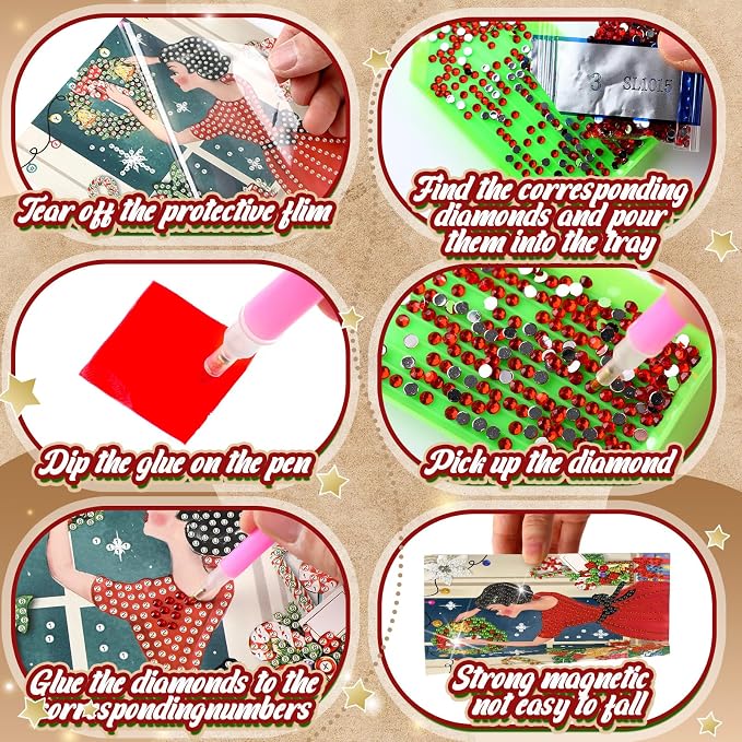 Saillong 24 Pack Vintage Christmas Diamond Art Card with Envelopes