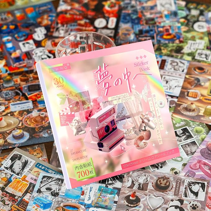 Tmtains 30 Sheets Japanese Sticker Book for Scrapbook 700+Pcs Heisei Retro Korean Sticker for Journaling Pink Aesthetic Stickers Book for Adults DIY Craft Scrapbooking Junk Supplies (Dive into Dreams)