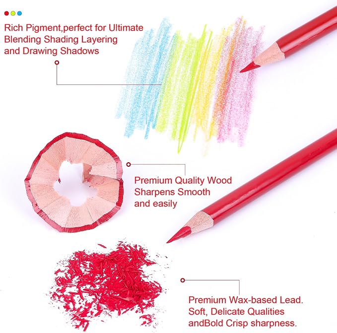 Professional Colored Pencils, Soft Core Pre-Sharpened, 12 Colors | Premium Artist Drawing Pencils for Blending, Sketching, Shading, Coloring Book. Art Supplies Gift for Students, Beginners