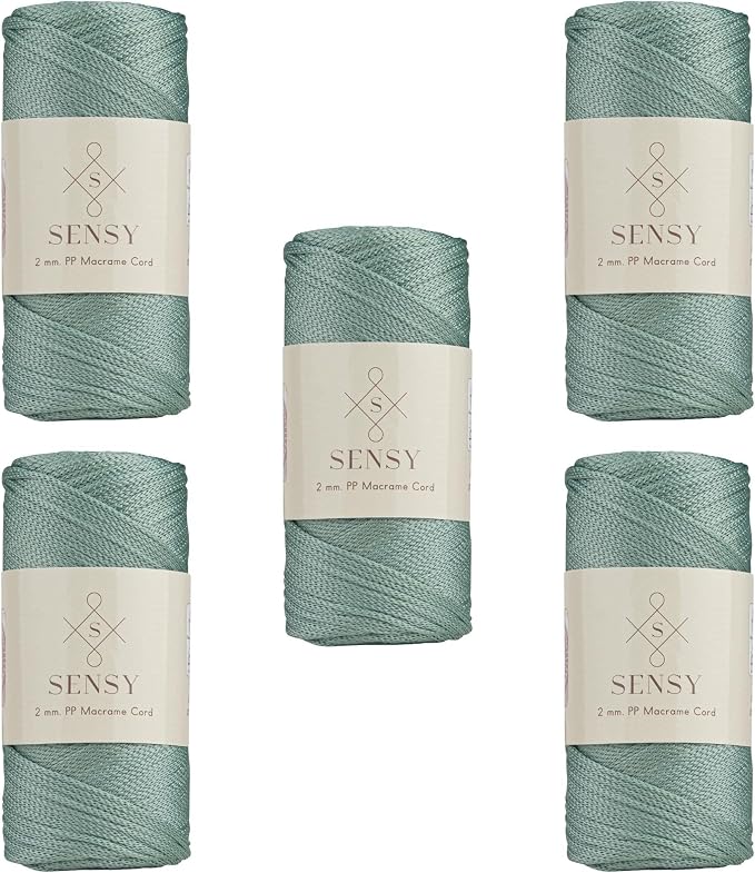 S Sensy 2mm - Premium Polypropylene Macrame Cord, 5 Skein Sage, 252 Yards
