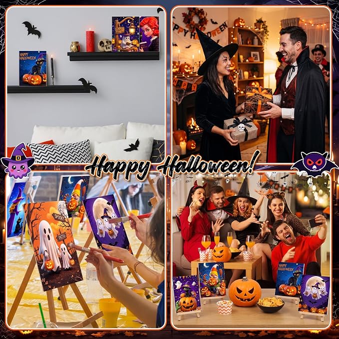 Harloon 36 Pcs Halloween Pre Drawn CanvasH,Cute Halloween