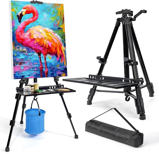 Easel Stand for Painting Artist Easel Stand Adjustable Height 20" to 61" Metal Tripod Art Easels Stand for Painting Canvases Tabletop Floor Art Easel Stand with Tray, Bag, Folding Keg, Black