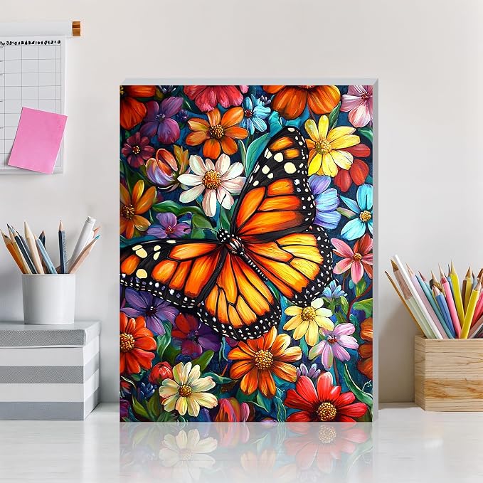DOMROM Framed Paint by Numbers Kit for Adults Beginners, DIY Butterfly Paint by Number Kit on Canvas, DIY Oil Painting Kits for Home Wall Decor Gift 12x16inch